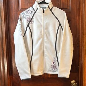 Eddie Bauer Women's White Fleece Jacket with embroidered design NWTs sz Lg